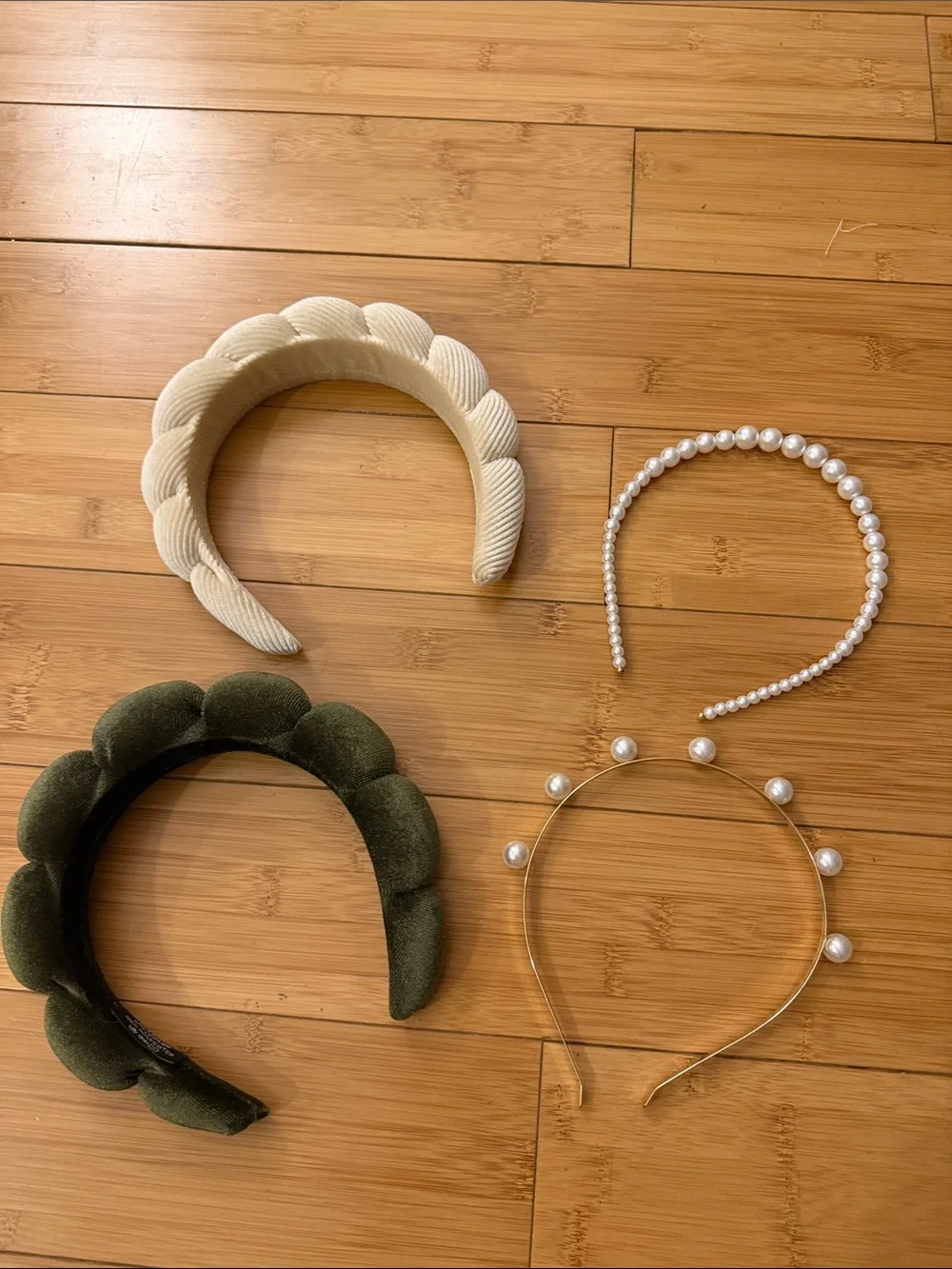 Women’s Cream and Olive Chunky Padded Headbands and Pearl Accent Headbands